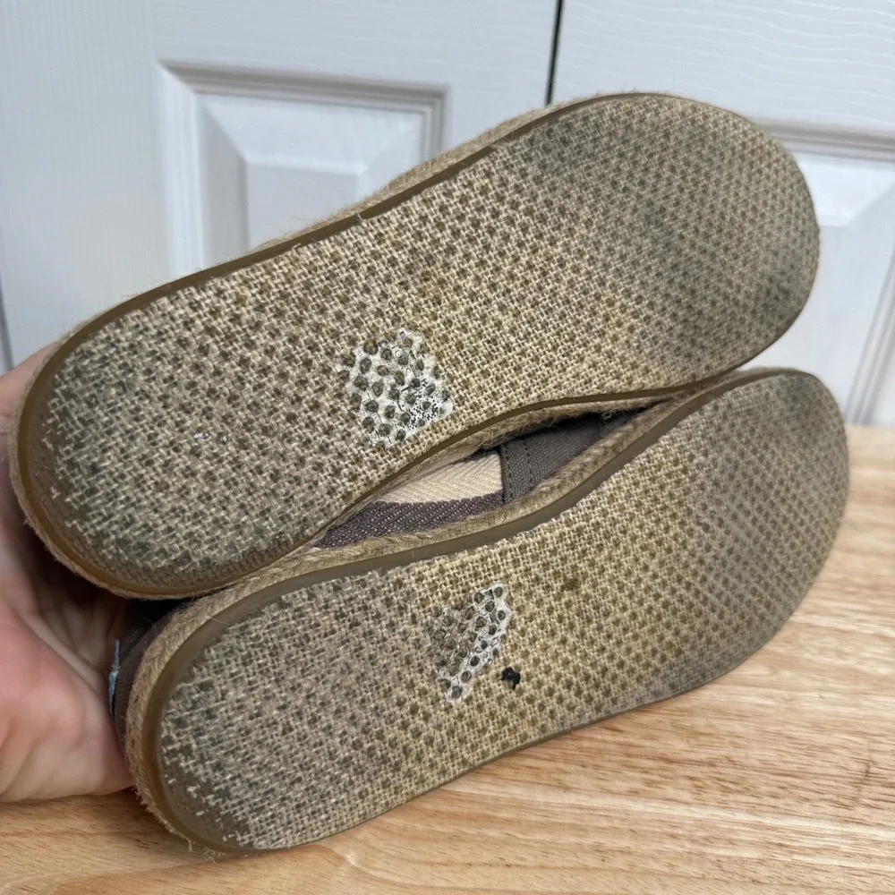 TOMS Alpargata Slip On Shoes 8 Taupe Striped Canvas Boho Espadrille Flat